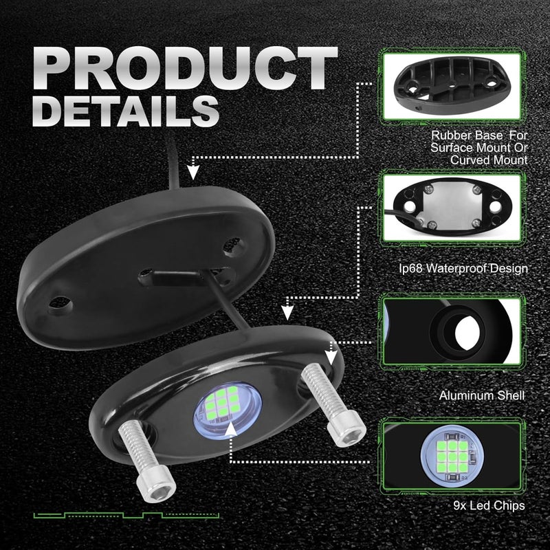 LY8 12 Pods Green LED Rock Lights Neon Underglow Light for Car Truck ATV SUV Under Body Glow Light Trail Fender Lighting - Image 2